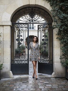 Sandro Paris | Printed Wrap Mini Dress | NWT | 34 / XS | Ecru Black Gold Floral